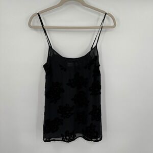 4 Love And Liberty Black Silk Blend Burnout Velvet Floral Rose Camisole Top XS